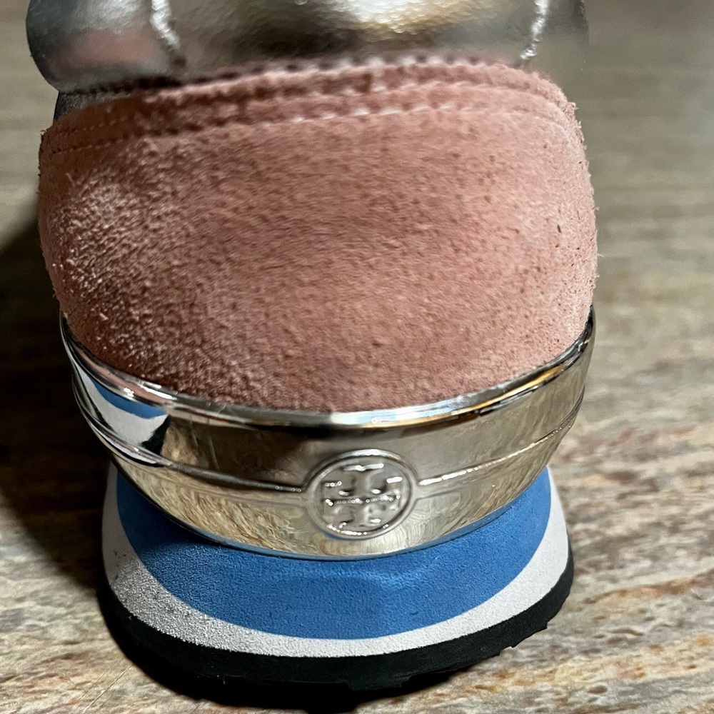 Tory Burch Silver/ Navy/ Sea Victorian Brielle Leather & Suede Sneakers - Picture 13 of 15